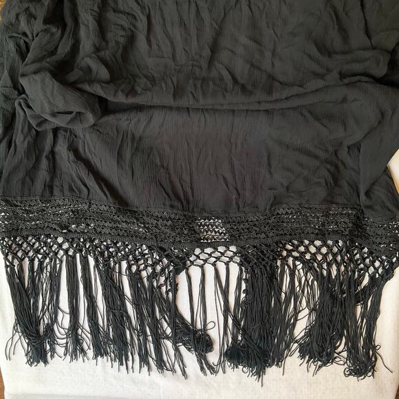 Adam Levine Women Cardigan size L Open Front Long Sleeve Rayon Boho Tassel Black - Picture 9 of 9